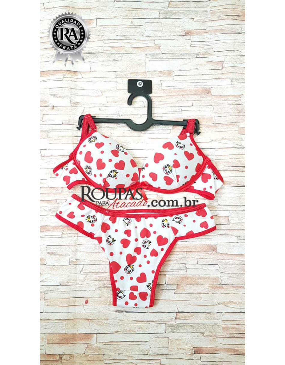 Conjunto Lingerie Sutiã e Calcinha Menina Moça Com Bojo