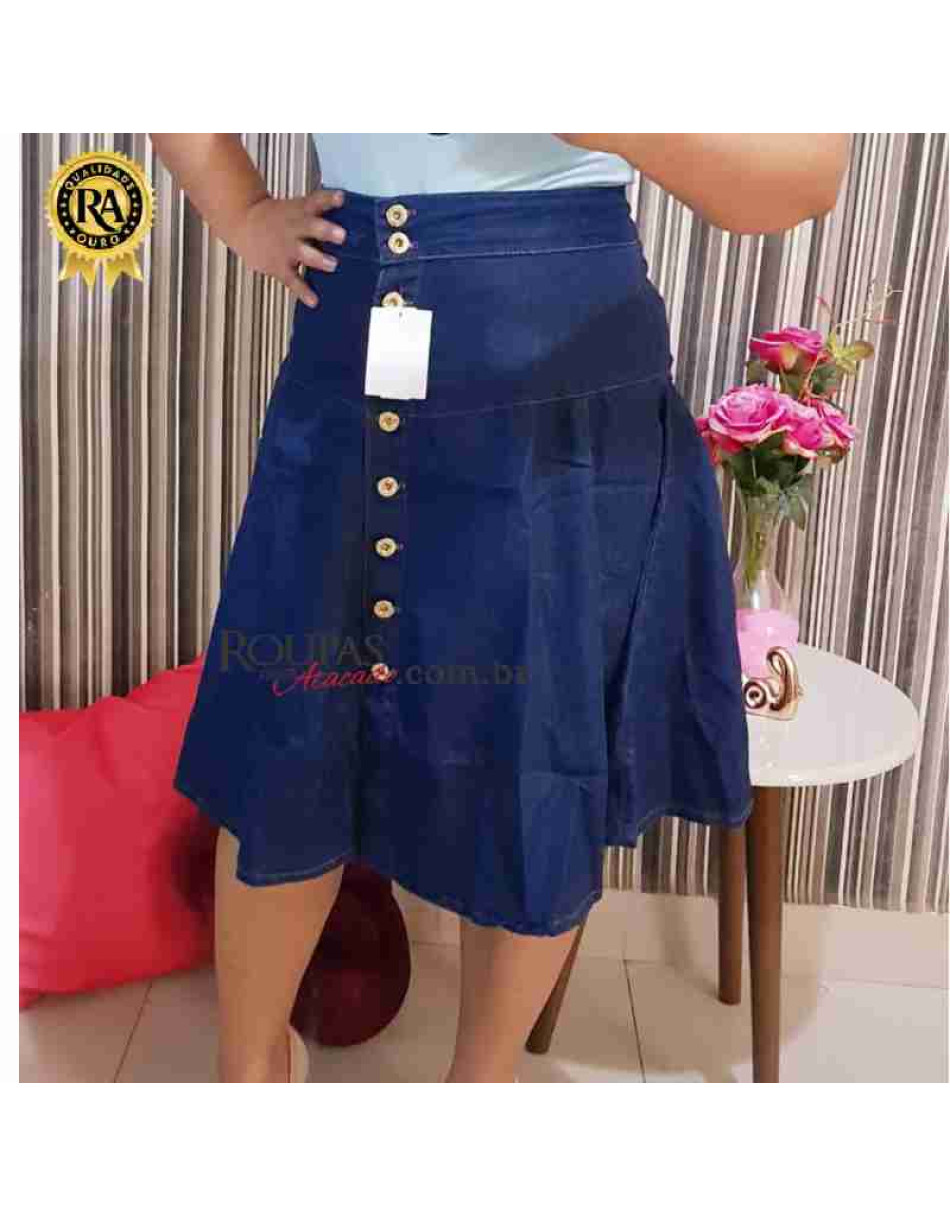 Saia Jeans Godê Rodada Com Botões