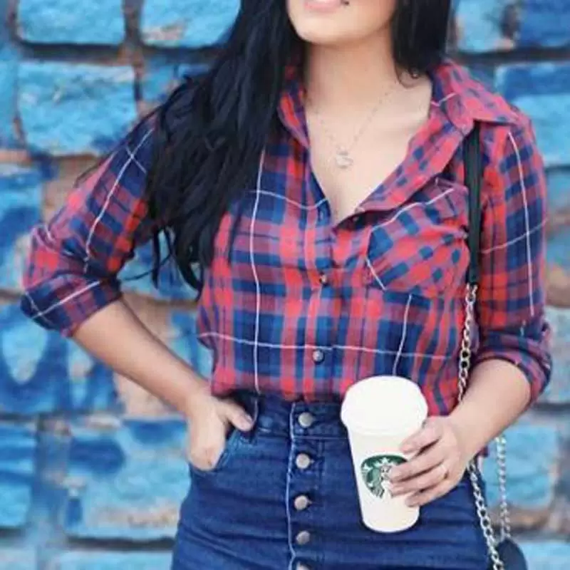 Camisa Social 3/4 Xadrez Feminina